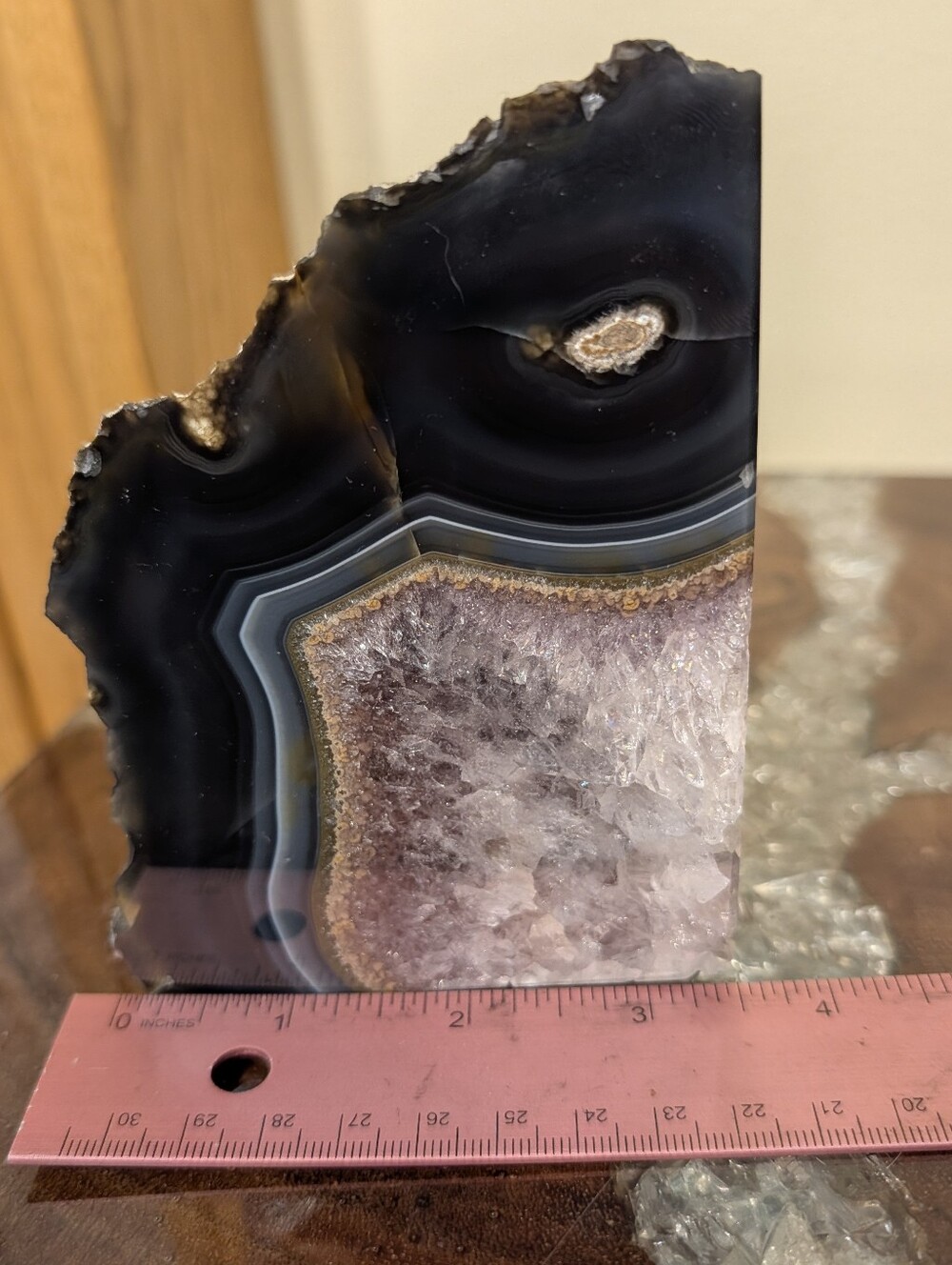 Agate Geode Sections Set of 3 Naturally Colored Black, Gold, Silver & Iridescent - Picture 4 of 14